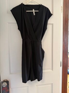 Athleta Black Cap-Sleeve Wrap Romper